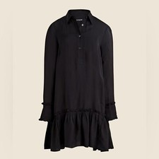 J Crew Amelia Popover Shirtdress in Drapey Viscose Twill Size XS Black Flowy