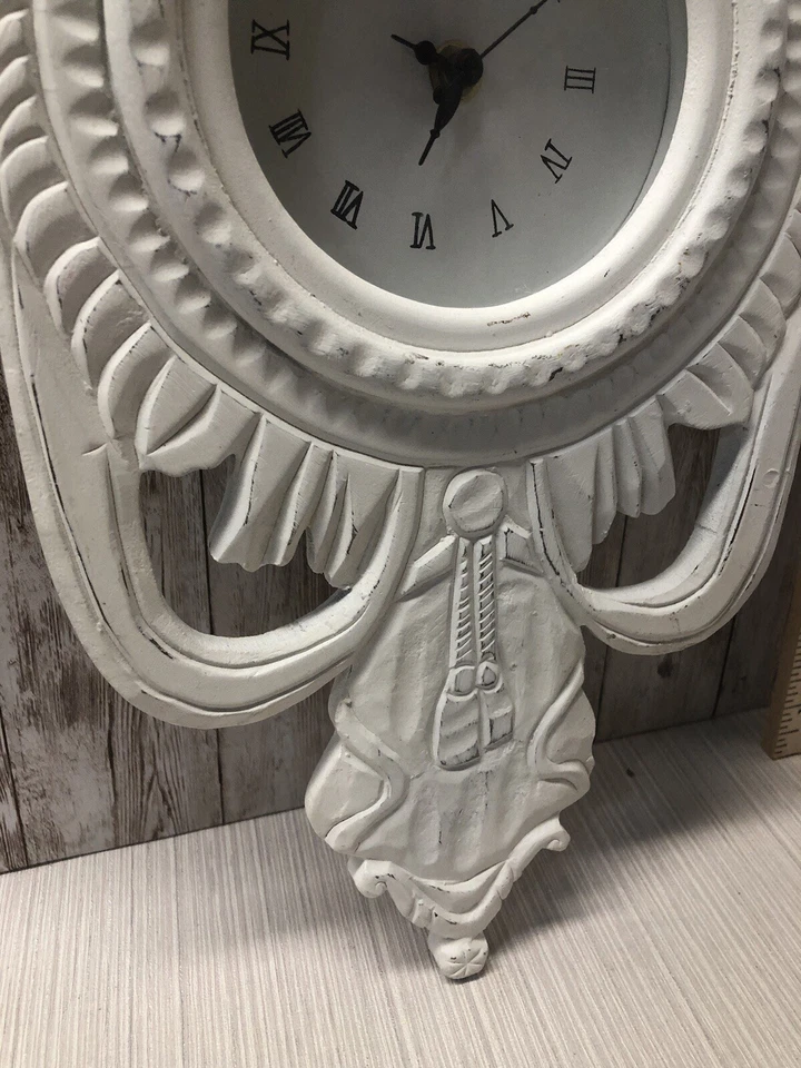 White Wood Carved Scroll Wall Clock 18” Ribbon Scroll Shabby Chic FREE SHIPPING - Image 4 of 4
