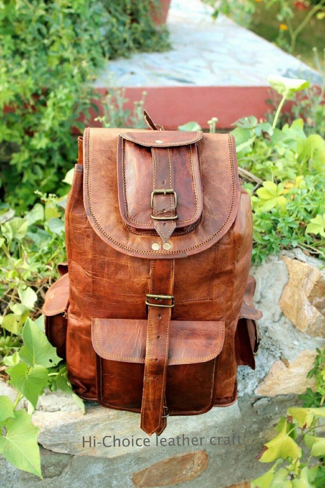 Leather Genuine Rucksack Travel Brown Backpack Bag New Laptop Men's Handmade