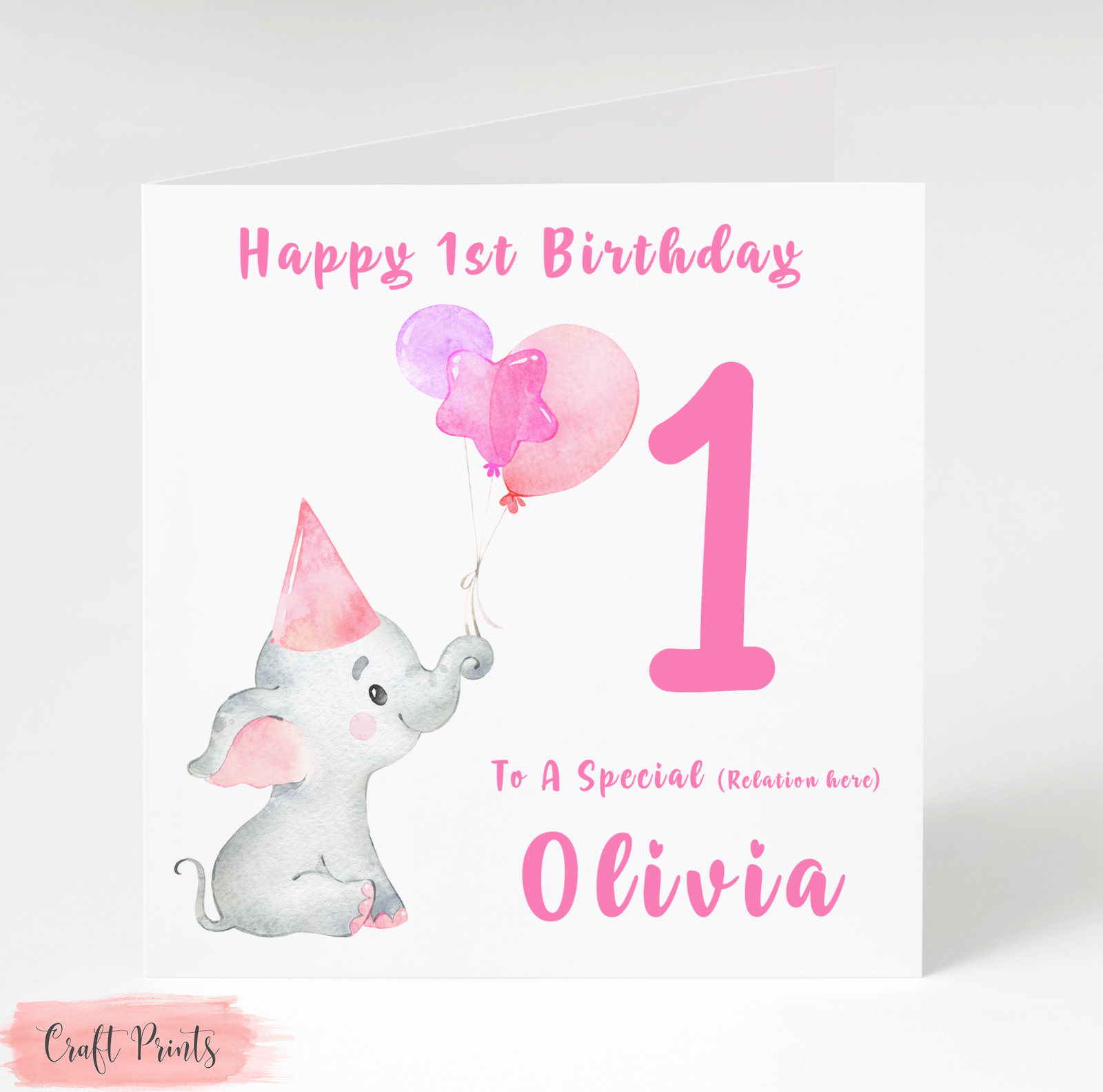 Personalised Elephant Birthday Card Daughter Granddaughter Niece 1st 2nd 3rd