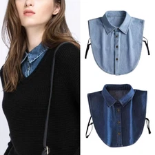 Adjustable Straps Lapel Buttons Closure Denim Blue Fake Collar Simple Fashion