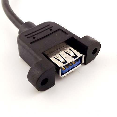 1x 90 Degree Left Angled USB 3.0 Male to Female w/ Screw Panel Mount Cable 25cm - Picture 3 of 5