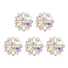 5 Pcs 20mm Metal Rhinestone Buttons, Flower Shape, AB Color