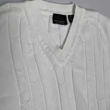 Greg Norman Sweater Vest Men XL White Cotton Textured Knit V-Neck Preppy