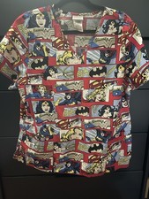 Women's Justice League Scrub Top Wonder Woman, Batgirl, XL