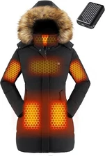 Genovega Women's Heated Hooded Long Jacket Sleeve Black SZ XL