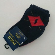 POLO RALPH LAUREN BABY 3 PK RED AND NAVY CREW SOCKS, SIZE 6-12M