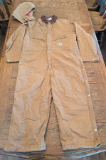 Vintage Carhartt X01 BRN Insulated Coveralls Bib Overalls Brown 50R with Hood