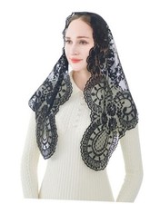 Embroidered Triangle Catholic Church Mantilla Veils Floral Lace Scarf Black