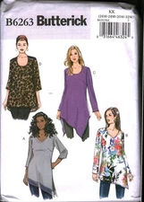 6263 Butterick SEWING Pattern Misses Semi Fitted Pullover Tunic Shirt Plus Size