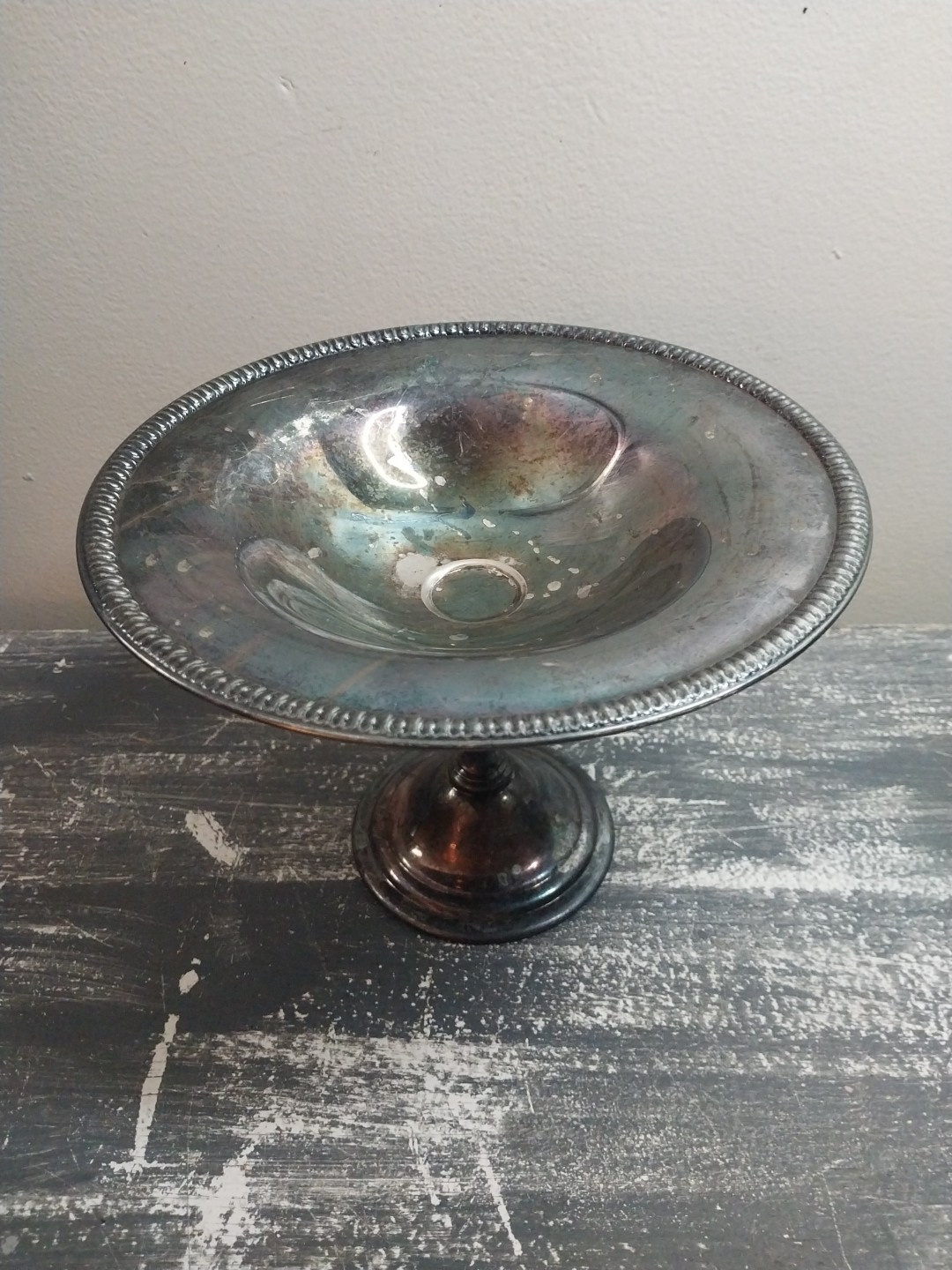 Vintage Compote Pedestal Plate Dish, Silverplate?