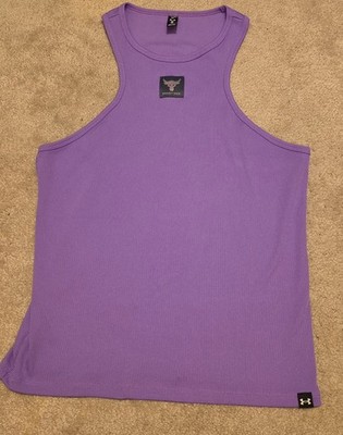 Under Armour Project Rock XL Purple Polyester Ribbed Scoop Neck Tank Logo