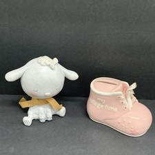 Sweet Lamb  Pink Sneaker Piggy Bank Baby Girl  s Shower Gift Keepsake Lot of 2