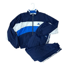 VTG Adidas Tracksuit Mens M Blue White Windbreaker 90s Workout Training Pants