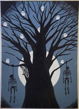 ACEO Art Card Original, Ghost Hanging Tree 1/2, 2.5inx3.5in Signed by Artist