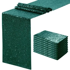 Sequin Table Runners 12 Pieces Emerald Green Table Runners 12x108 Inch Glitte...