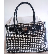 My Flat In London Calf Hair Houndstooth Tote Black Patent Leather Bow Andover