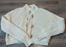 Free People Bonfire Cable Cardigan M Cream Boxy Chunky Knit Toggles Fisherman