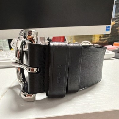 Classic Prada Black Leather Belt with Silver Buckle Prada Black Leather Belt Silver Buckle Italy Designer  main image 2