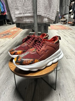 Versace Chain Reaction Sneakers Red Multi-Color Preowned US Men s Size 15