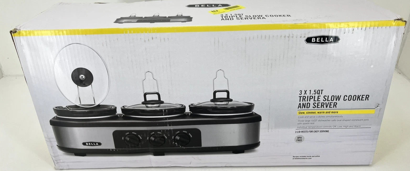 Bella - 3 x 1.5-Quart Triple Slow Cooker - Stainless Steel/Black