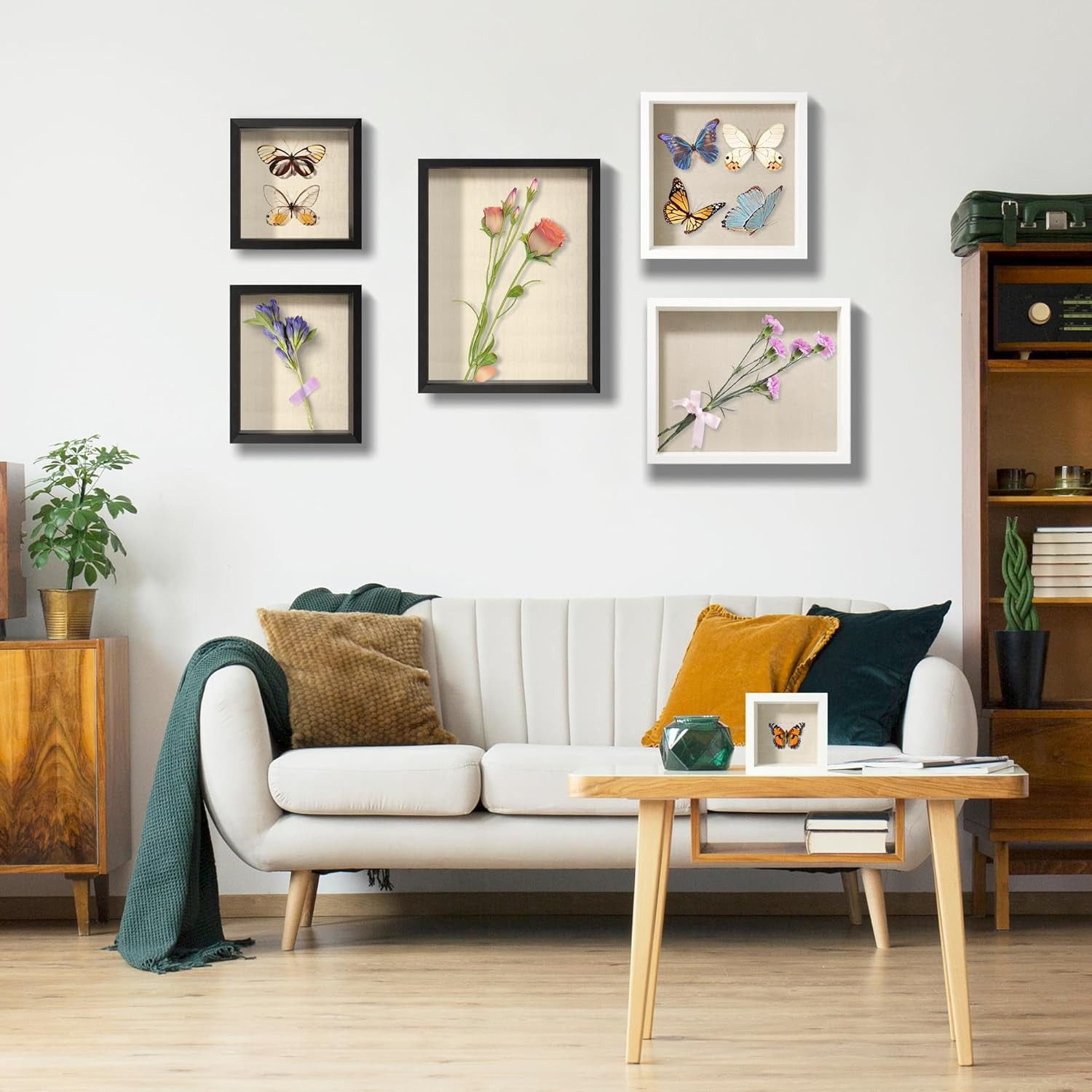 5X5 Small Shadow Box Picture Frame Display Case with Soft Linen Back, Black Wood