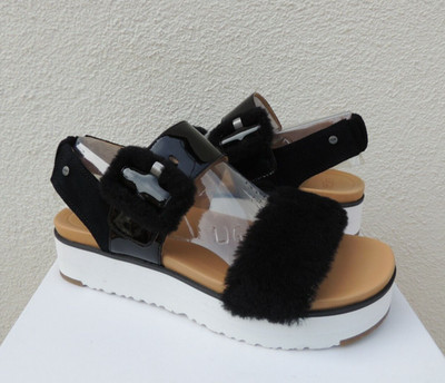 UGG LE FLUFF PATENT LEATHER/ WOOL PLATFORM SANDALS, WOMEN US 9/ EUR 40 ~NEW