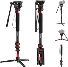 71'' H Carbon Fiber Video Monopod Kit, with Fluid Head and Removable feet