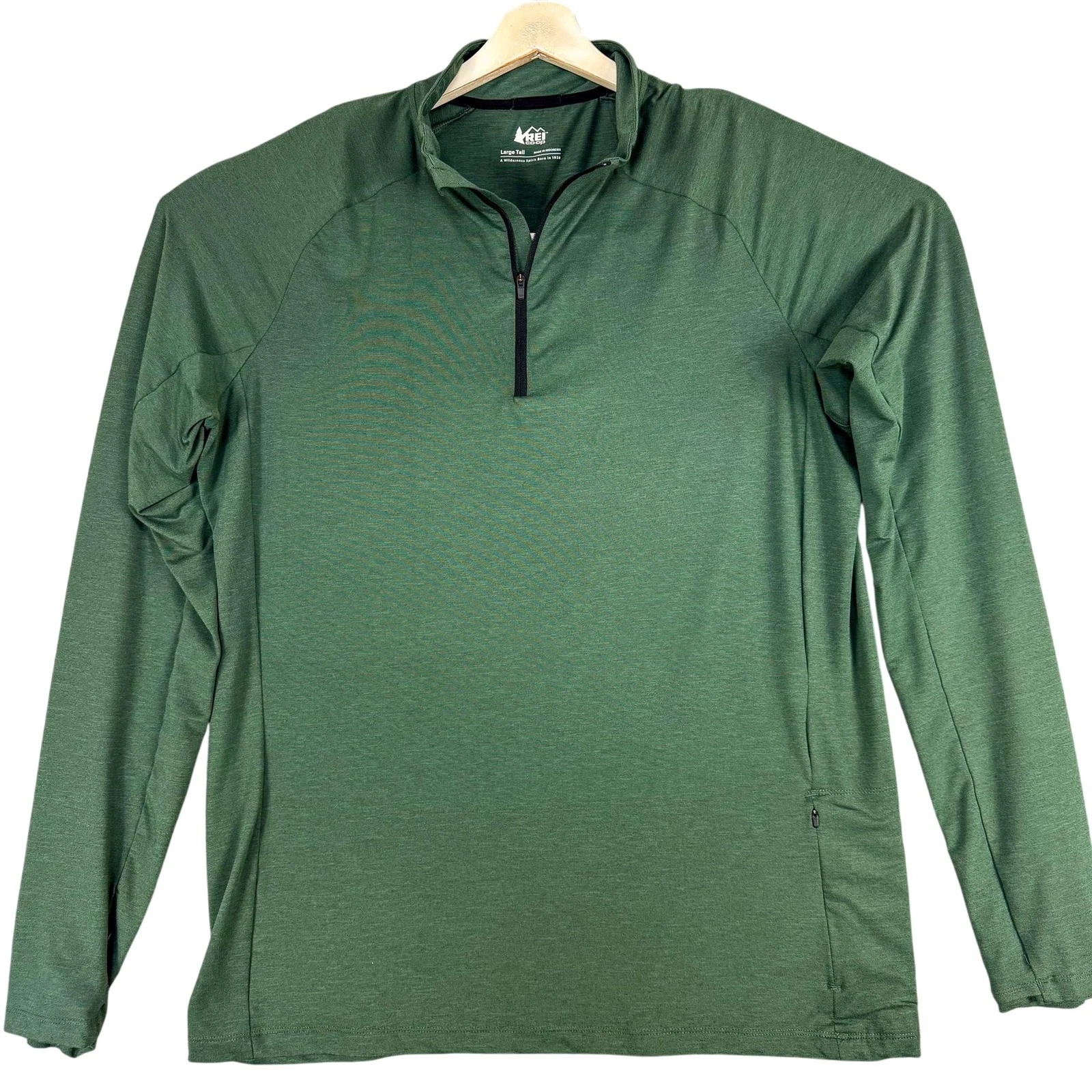 REI Co-op Pullover Mens Large Tall Green 1/4 Zip Stretch Hiking Running Shirt