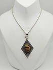 Sterling Silver Vintage Tiger's Eye Pendant On Rope Chain Necklace 16" — photo 1