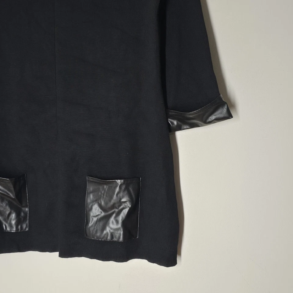 Valerie Stevens Women's L Black Tunic Top Faux Leather Trim Pockets NWT - Image 2 of 4