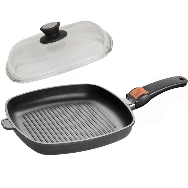 Skk Guss Eck-Grill-Pfanne 26X26 Cm Induktion Antihaft Griff Abnehmbar Glasdeckel-image