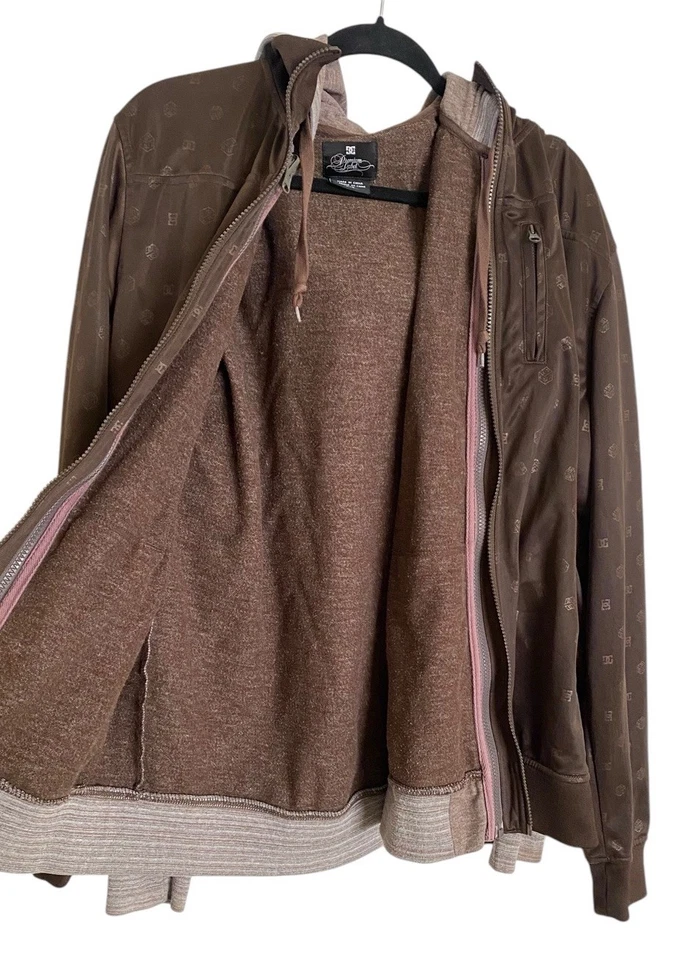 Vintage DC All Over Logo Print Jacket w/ Removable Hoodie Y2K Skateboard Size L - Image 2 of 4