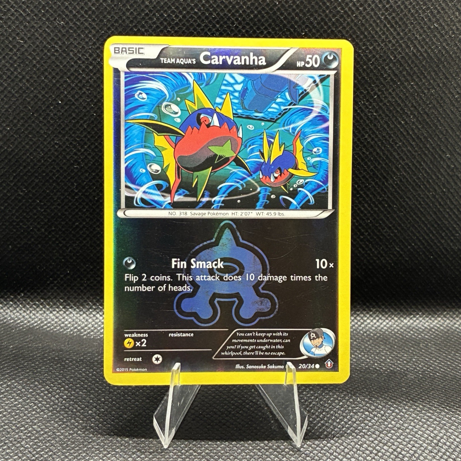 Team Aqua's Carvanha 20/34 Double Crisis Reverse Holo Pokemon Card