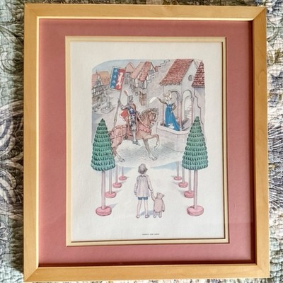 VTG Framed 1957 E H Shephard Disney Print Winnie the Pooh Knights Ladies 15x17 