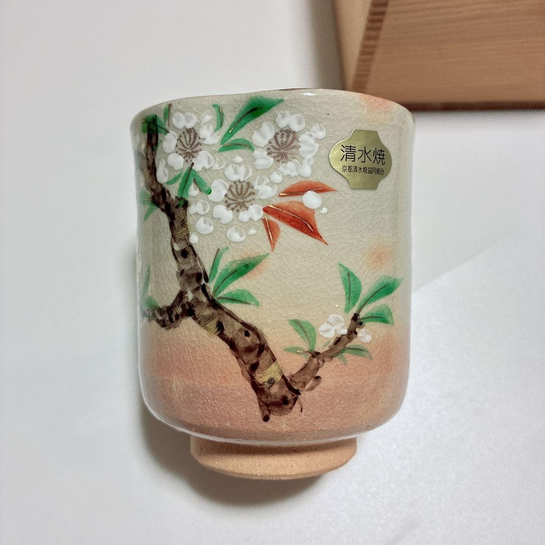 Kyoto Kiyomizu Ware Teacup Salmon Pink Gray Gold Trim Handcrafted