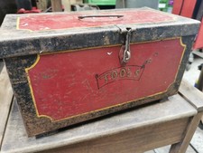 Old Toolbox Metal Storage with tray and latch. Hand painted