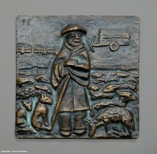 Bronze Relief Fritz Viegener - SCHÄFER MIT HERDE - um 1950 (monogr.: FV)