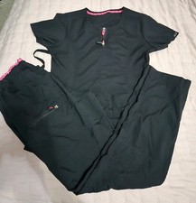 Koi Lite Serenity Womens Scrub Set Size S, Black with Pink Accents/ Trim