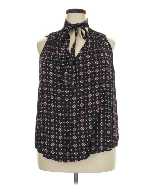 Lane Bryant Sleeveless Top Black With Red Flowers Bow Size 16