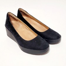 Vionic Sereno Black Nubuck Wedge Shoes Slip On Pumps Orthotic Wms 6.5US 36.5EU