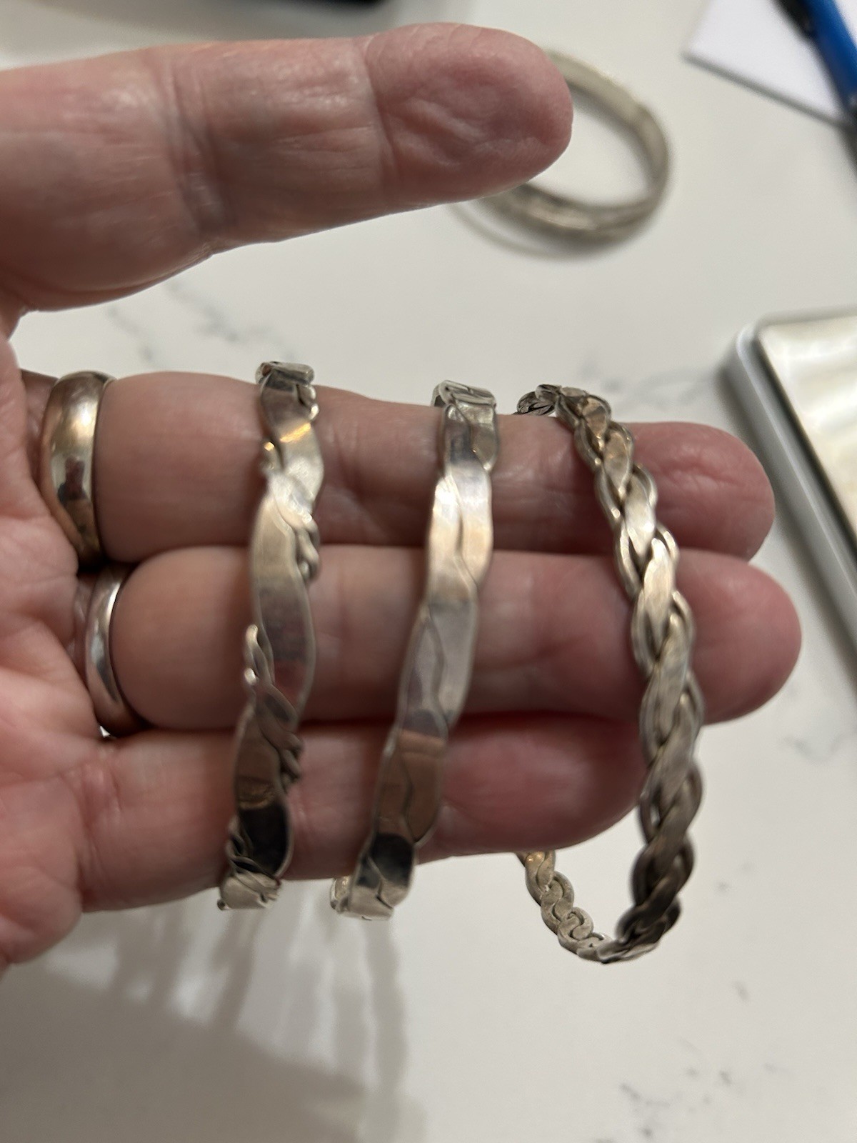 3 Bangle Silver Bracelets - image 2