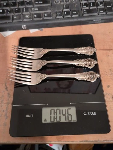 3 Vintage Wallace Sterling Silver "Grande Baroque" Dessert Forks 6-1/2 Inch