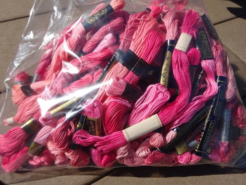 Lot of 110 Embroidery Floss PINK Star, J P Coates Perlesheen Twist Mostly Unuse - Picture 2 of 7