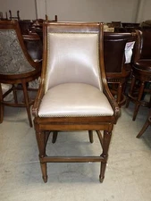 1 Frontgate Kent Pewter Leather Barstool BAR 30" seat Wood Kitchen Counter Stool