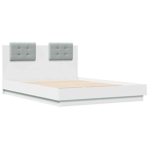 Bed Frame with Headboard White 135x190 Engineered Wood V8M3 - Picture 2 of 9