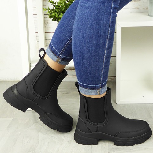Ankle Chelsea Boots Shoes Platform Ladies Winter Pull Ons Comfy Chunky Heel Size - Picture 5 of 22