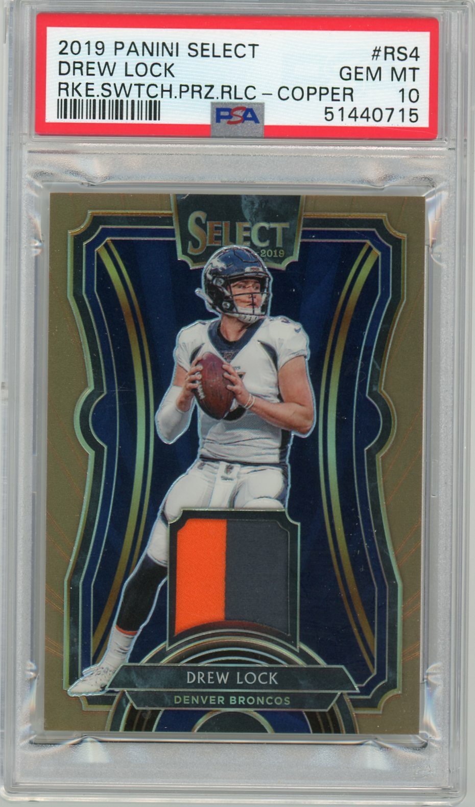 Drew Lock Panini Select Rookie Swatches Prizm Relics #RS4 Copper