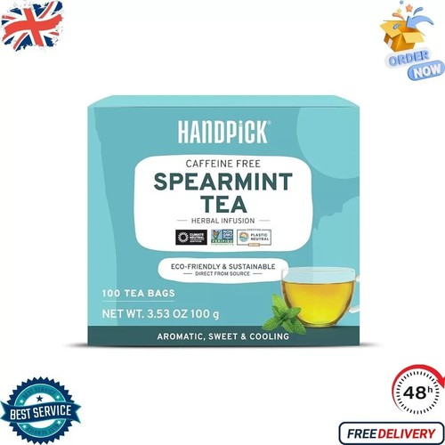 HANDPICK, Spearmint Tea Bags (100 Count) Non-Gmo, 100% Pure Spearmint Leaf Tea B