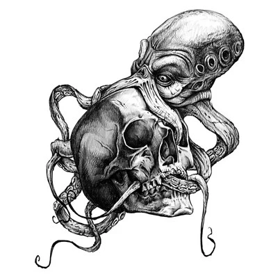 DELUSION TATTOOS Temporäres Tattoo Oktopus Tod Schädel Schwarz Körperkunst Wasserdicht Arm Herren Damen